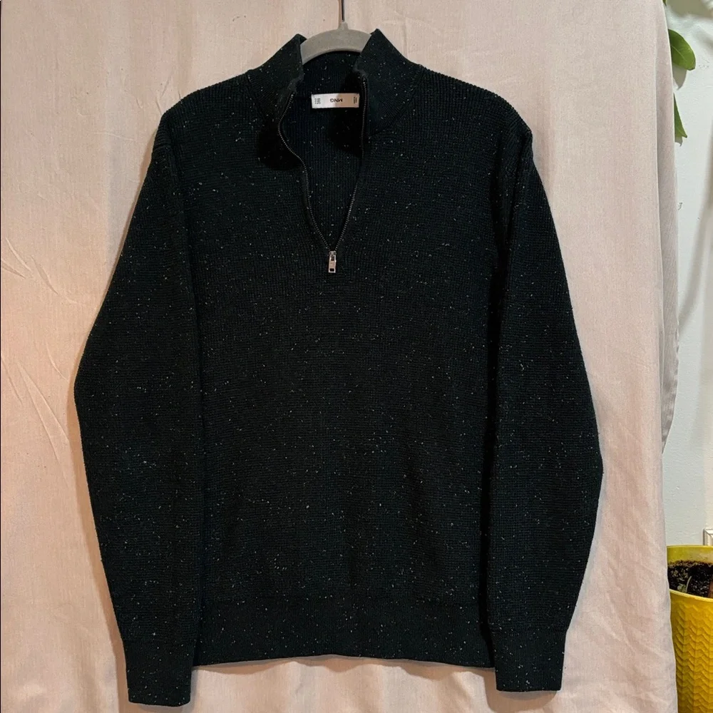 Mango Dark Green Speckled Half-Zip Sweater - Picture 2 of 6